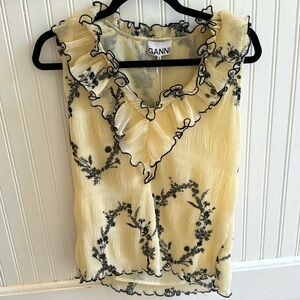 GANNI, yellow ruffle blouse, XS/S NWT